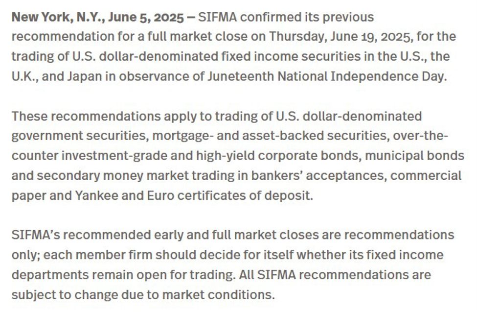 Us markets closed for juneteenth on thursday june 19th market hours